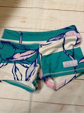 Fleo Teal Trim Shorts with Pink and Navy Floral Lining